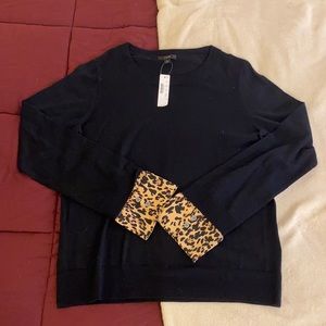 J Crew New with tags merino sweater with leopard
